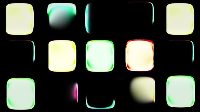 Abstract Neon Light Animated Loop of Glowing Rounded Square App Icons Grid