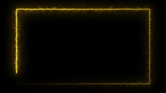 golden electric fire border animation glowing energy rectangle frame dark background motion graphic element seamless looping video asset 4k resolution overlay