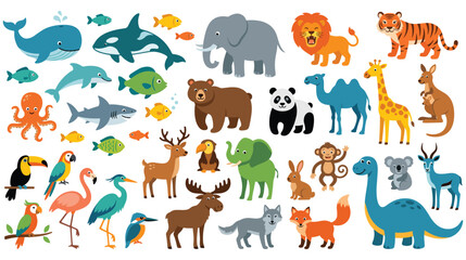 Obraz premium Set of cute wild animals with vibrant colors for educational kids book projects.