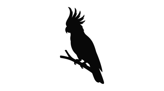 Cockatoo perched on a branch is depicted as a black silhouette parrot