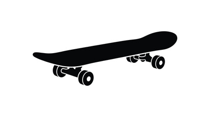 A black skateboard silhouette against a white background presents a simple form © Monjurul