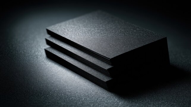 Black business cards stacked close up