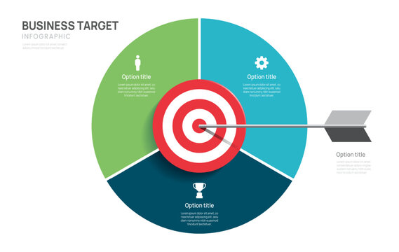 3 Part Circular Target Infographic with Bullseye and Arrow. diagram infographic chart presentation template for business.