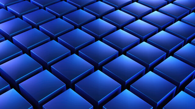 Blue cube pattern abstract geometric background 3d render of blue cube field smooth dark surface repeating block grid blue light reflection metallic blue shape perspective texture modern abstract