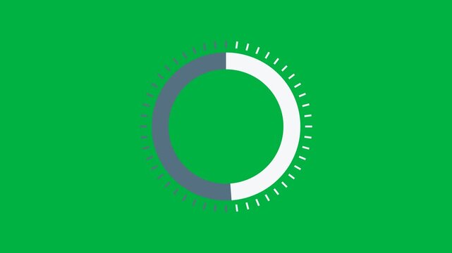 Circular Progress Ring Filling Clockwise with Solid White Arc and Tick Marks on Green Screen 4K Chroma Key Loading Indicator