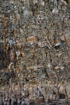 Fractured rock cliff wall as a pattern and texture nature background, Yellowstone National Park
