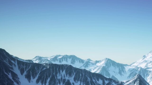 Mountains covered in snow are visible as the sun rises. The sky has a light blue tone. The scene shows a peaceful landscape with slopes and ridges.