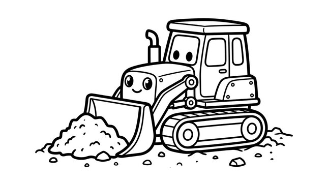 Cute Cartoon Bulldozer Coloring Page for Kids