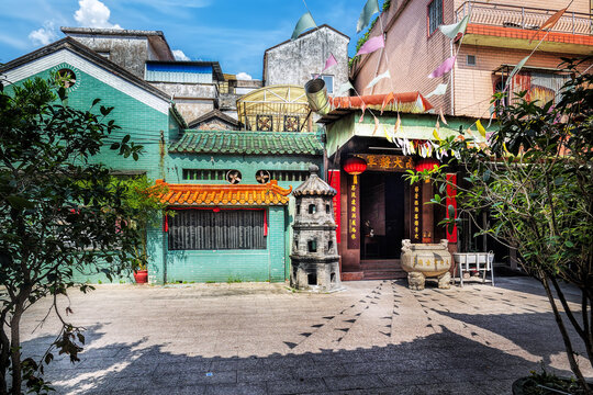 Foshan city, Guangdong, China. Huanglian ancient Village, Leliu Shunde District, adopts the architectural style of Lingnan water town and displays historical evolution and folk customs.