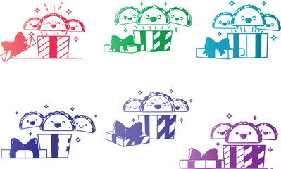 Fototapeta premium Cute Cartoon Tacos in Gift Box Surprise Vector Illustration