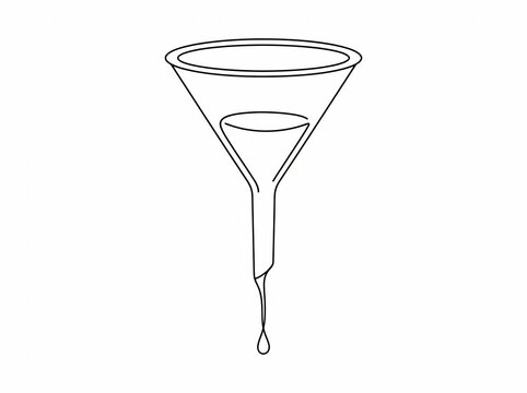 Simple outline illustration showcases laboratory funnel depicting liquid filtration process, suitable conceptual designs, data organization visuals.
