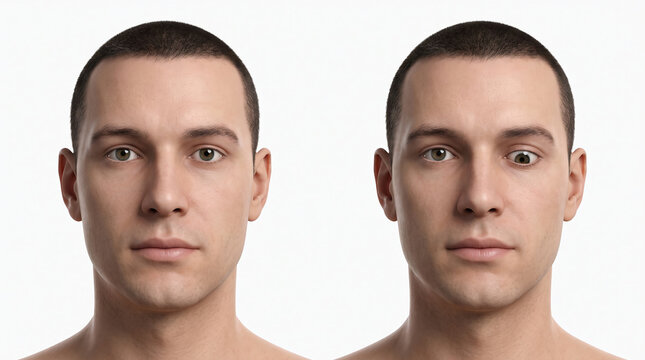 Normal Eye Alignment Compared with Hypotropia and Downward Eye Deviation