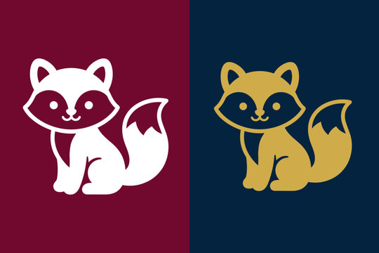 Cute sitting raccoon character vector silhouette in white and gold options, perfect for mascot logos, children graphics, wildlife branding, and apparel designs.