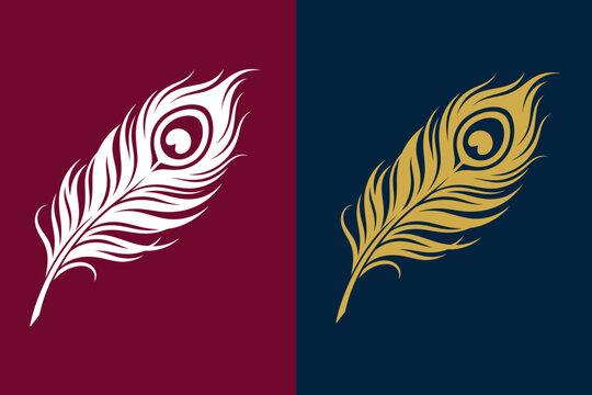 Elegant peacock feather illustration in white and gold options, featuring refined plume details ideal for luxury branding, stationery designs, and crest logos.