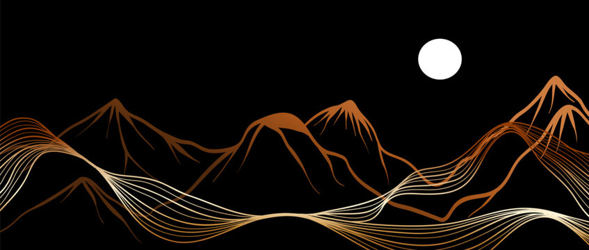 Golden Mountain line art illustration. Abstract mountain contemporary aesthetic backgrounds landscapes. use for print art, poster, cover, banner