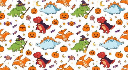 Cute Halloween Dinosaurs Seamless Pattern © Sarang