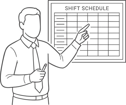 Shift Schedule Presentation by Business Professional in Line Art