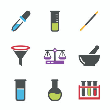 Colorful laboratory equipment icons set for science themes 1.