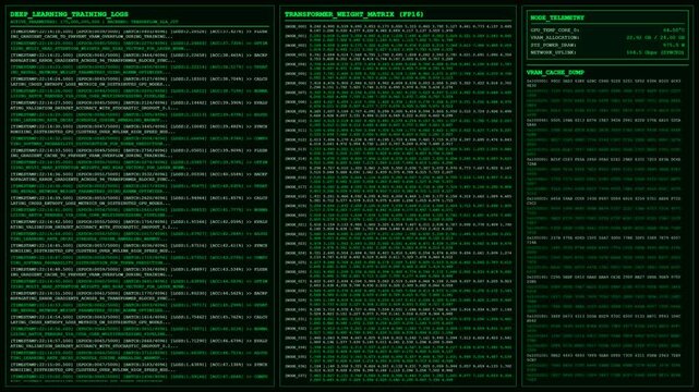 Deep learning training logs neural network node terminal screen.