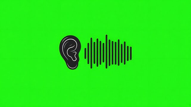 Stylized Ear Icon with Sound Waves on Vibrant Green Background Representing Audio Concepts
