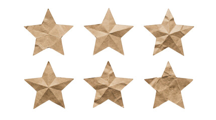 Obraz premium Rustic paper stars, handmade cardboard star shapes collection, eco friendly brown craft textures, holiday craft project isolated on Transparent Background