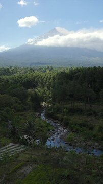 Beautiful scenic view of mount merapi volcano in indonesia