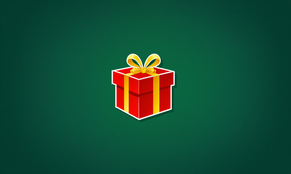 red gift box with yellow ribbons and bow plus white outline on dark green surface