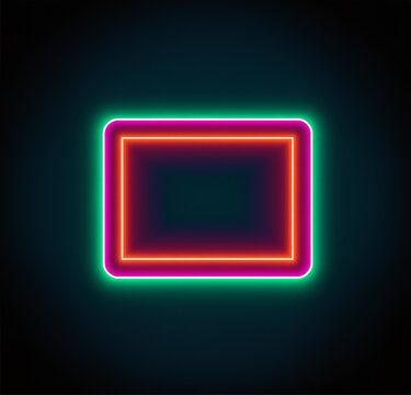 neon glowing rectangular frame in green and pink on a dark background