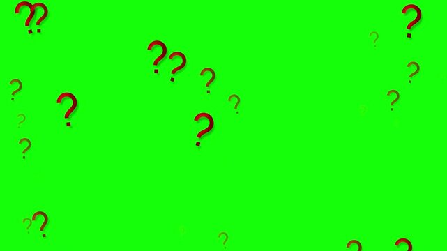 Animated red question marks floating on green screen