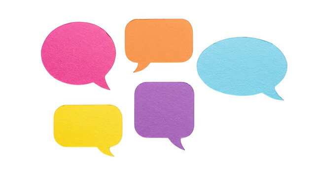Colorful speech bubbles set. Vibrant paper message balloons collection for business communication isolated on Transparent Background