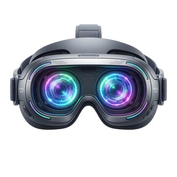 3D icon of VR virtual reality with glowing colorful lenses on white background