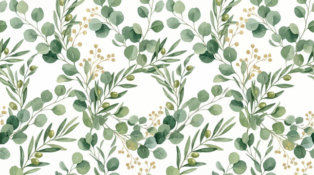 Seamless botanical pattern with eucalyptus and olive branches