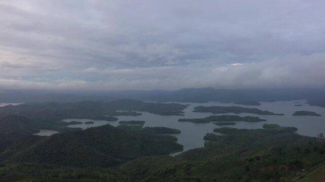 Breathtaking drone footage of Ta Dung Lake, known as the Ha Long Bay of the Central Highlands, Dak Nong, Vietnam.