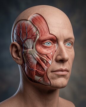 Photorealistic Anatomical Head Mannequin Showing Facial Muscles