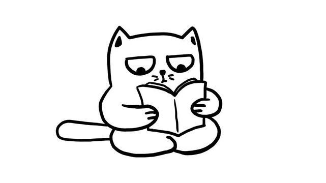 A simple animation of a cat reading with its tail wagging.