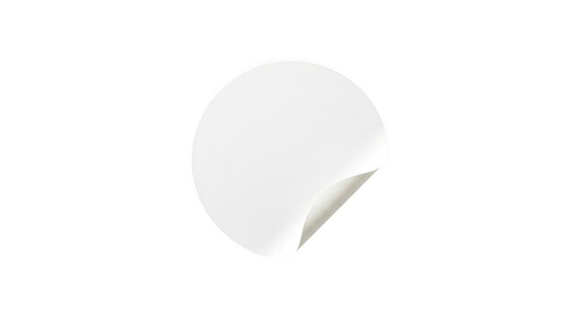 Blank round white paper sticker with peeled corner isolated on transparent background