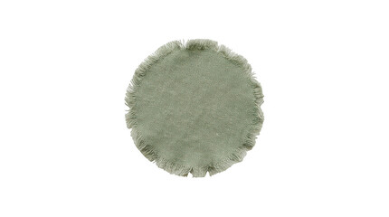 Fototapeta premium Round sage green woven linen coaster with frayed edges isolated on transparent background