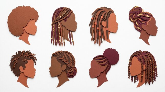 Diverse Black Hairstyles Paper Cutouts Collection