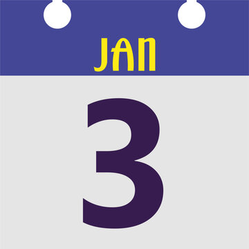 Flat vector calendar icon illustrating the third day of January for scheduling, planning, and date reminders
