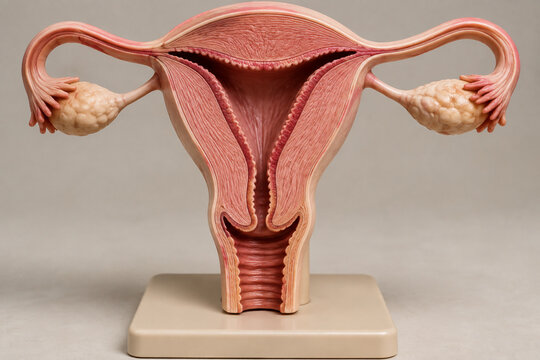 Anatomical model of uterus cross-section showing endometrium, female reproductive system and education concept