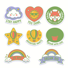 Fototapeta premium Motivational sunny stickers with fox and rainbow.