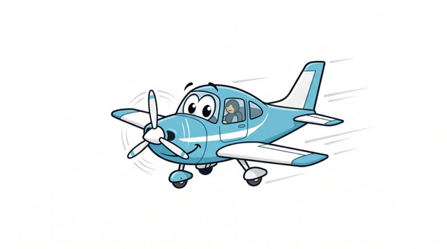 Cute blue propeller plane cartoon vector illustration isolated on white background