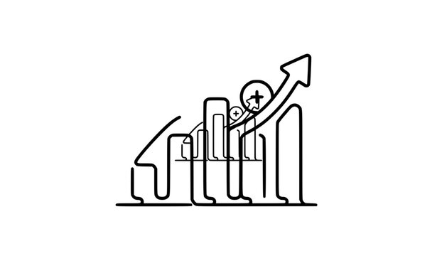 growth, graph, chart, business, finance, analytics, success, increase, progress, statistics, bar, trend, arrow, lineart, outline, continuous, singleline, vector, icon, investment, profit, revenue, str