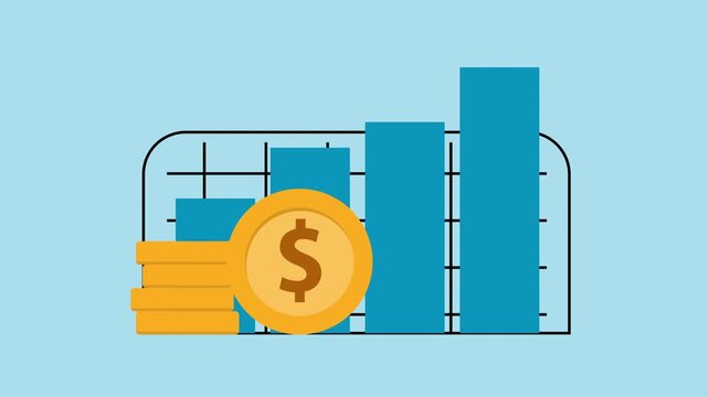 Financial Growth Chart with Stacking Dollar Coins 2d Animation with Alpha Matte