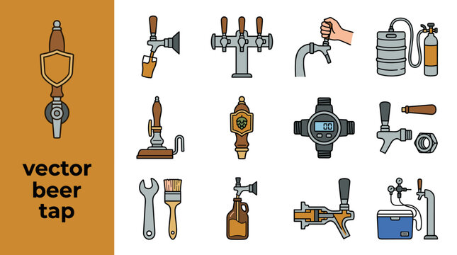 Draft beer equipment and brewery icons collection