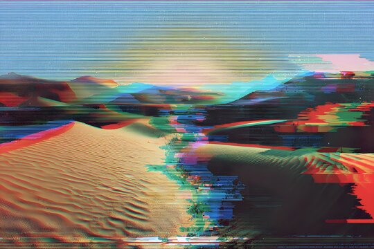 Desert dunes with digital distortion effect