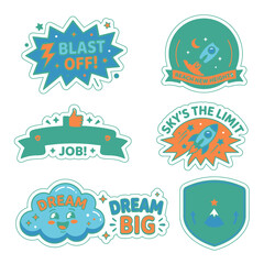 Obraz premium Inspirational space and rocket themed motivational stickers.