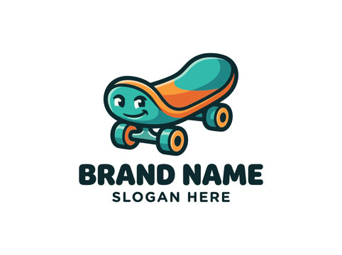 Cute cartoon skateboard mascot logo template for urban sports branding