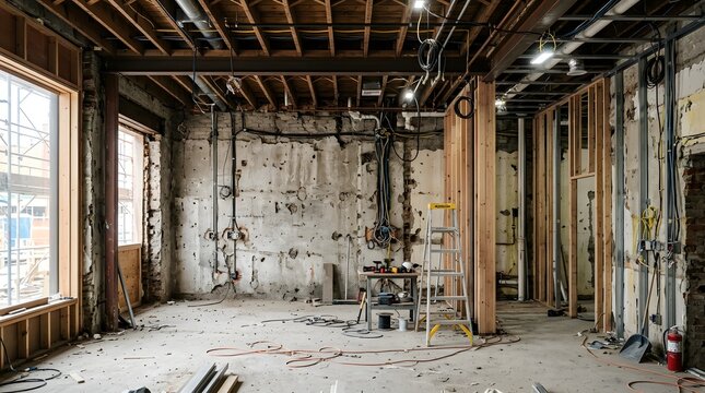 Unfinished renovation site interior room