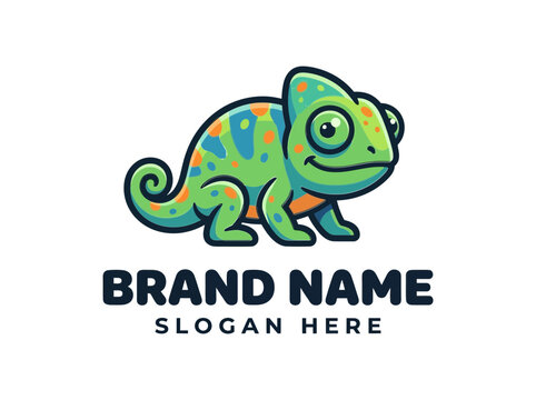 Cute Chameleon Mascot Logo with Colorful Spots for Creative Business Branding Identity